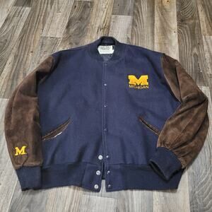 Vintage 90s Delong NCAA Michigan Wolverines Varsity Jacket Size XL -USA Made